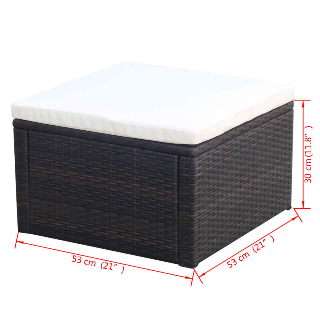 Voetenbank/poef bruin 53x53x30 cm poly rattan