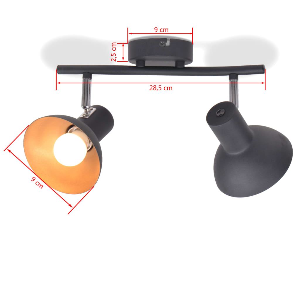 Plafondlamp voor 2 peertjes E27 zwart en goudkleurig