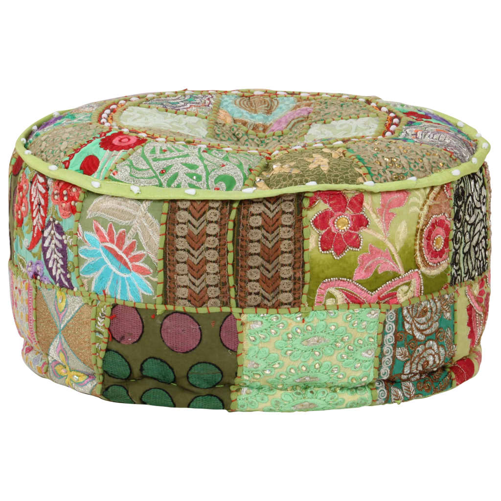 Poef patchwork rond handgemaakt 40x20 cm katoen groen