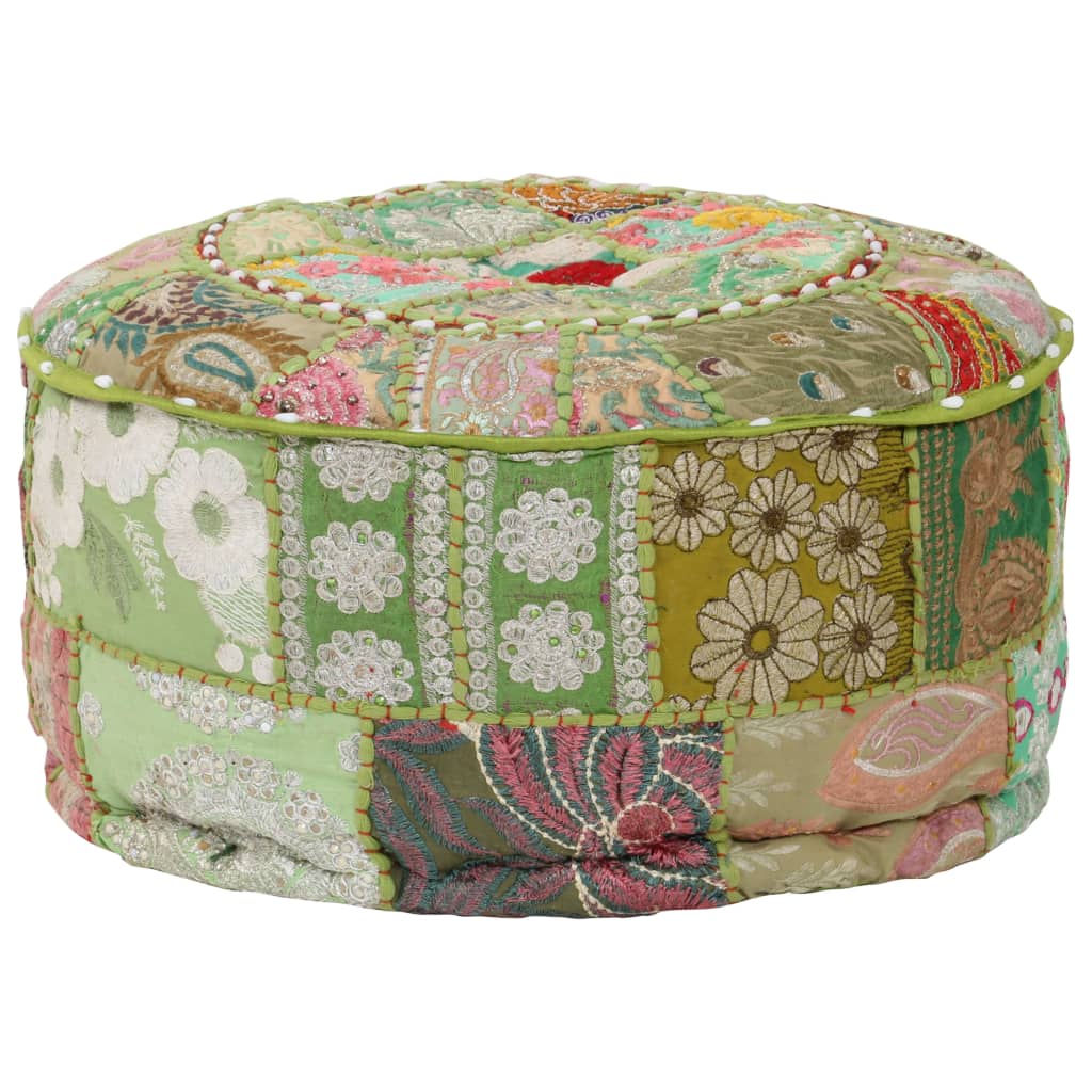 Poef patchwork rond handgemaakt 40x20 cm katoen groen