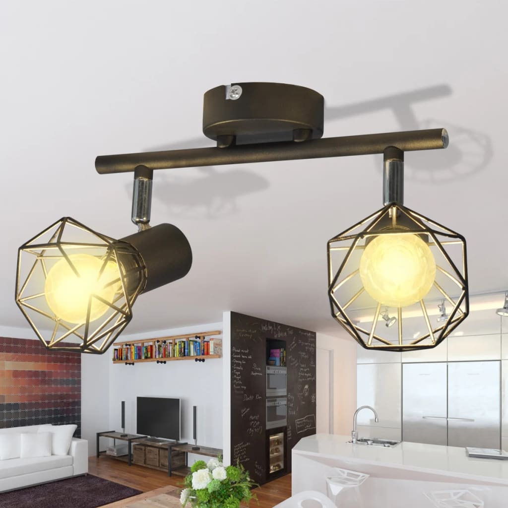 Lamp Industrieel Met 2 Led's Zwart