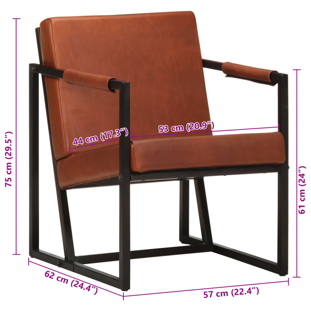 Fauteuil echt leer bruin