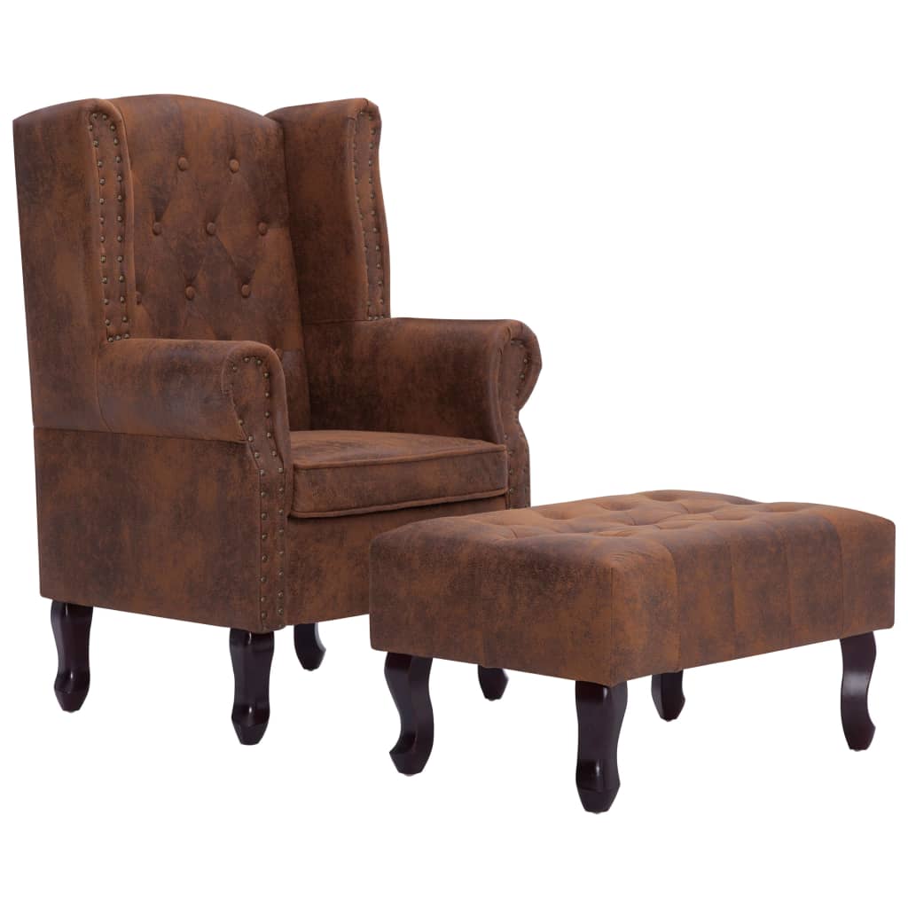 Fauteuil En Voetenbank Chesterfield-Stijl Kunstsuède Bruin