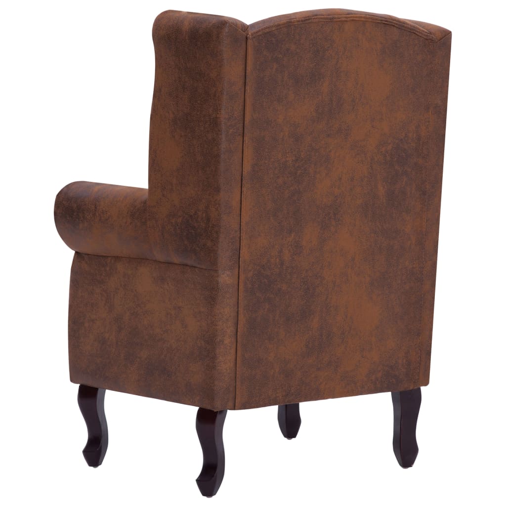 Fauteuil En Voetenbank Chesterfield-Stijl Kunstsuède Bruin