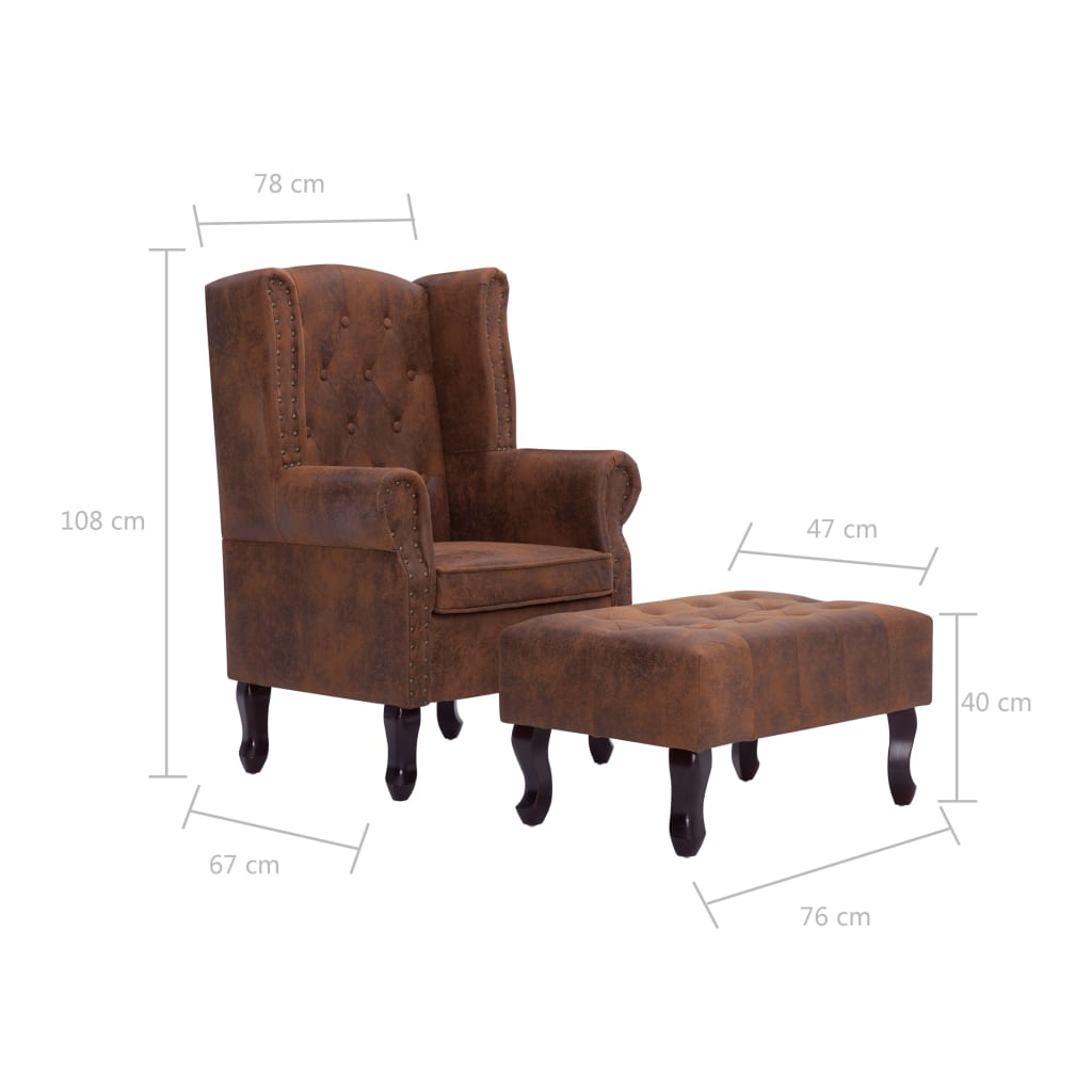 Fauteuil En Voetenbank Chesterfield-Stijl Kunstsuède Bruin