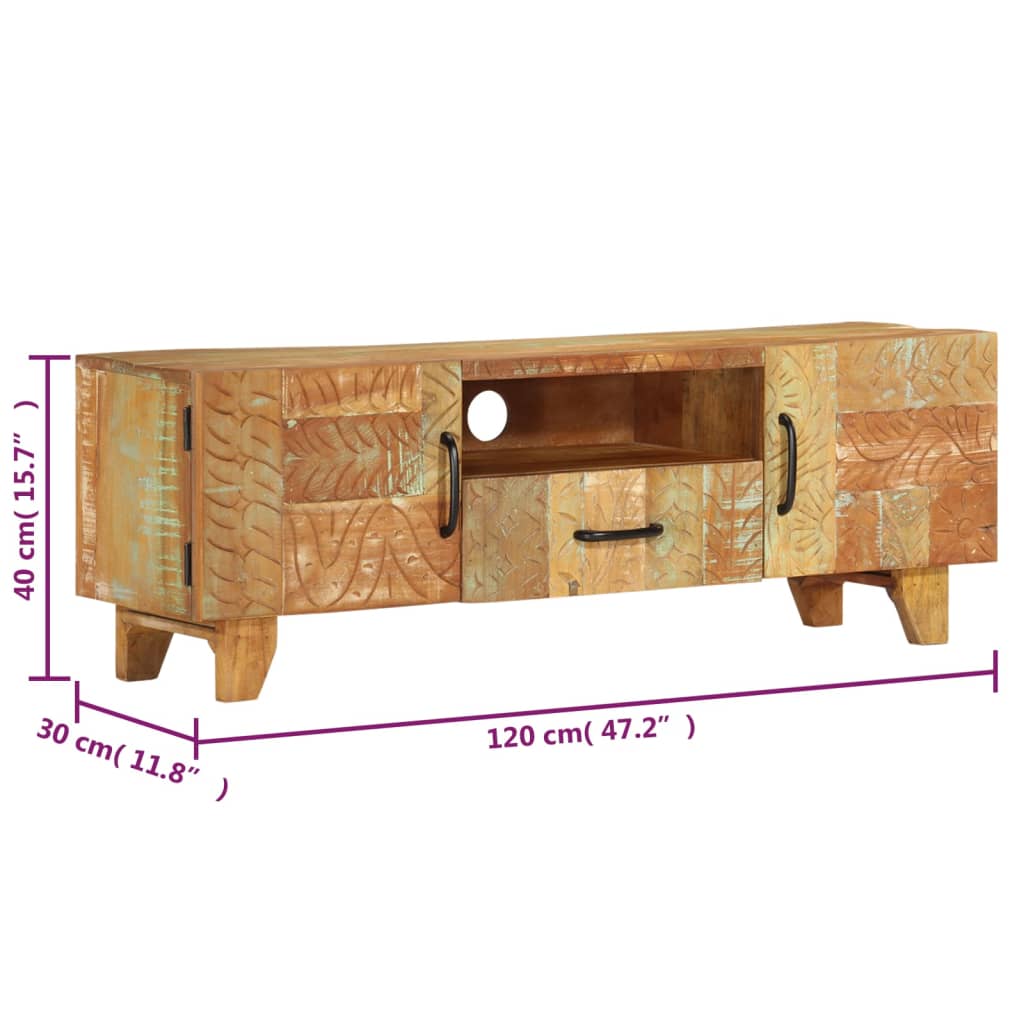 Tv-Meubel Handgesneden 120X30X40 Cm Massief Gerecycled Hout