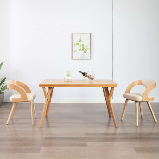 Eetkamerstoelen 2 St Gebogen Hout En Kunstleer Crèmekleurig Crème en lichtbruin