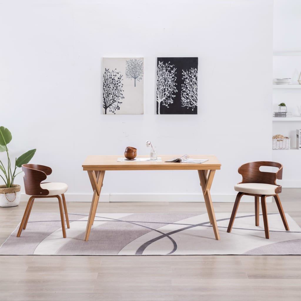 Eetkamerstoelen 2 st gebogen hout en kunstleer crèmekleurig