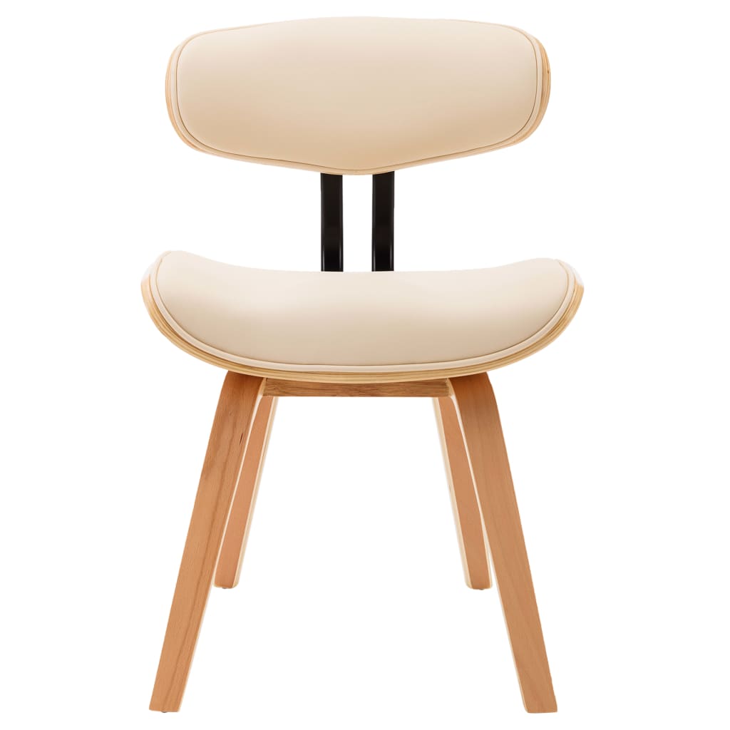 Eetkamerstoelen 2 st gebogen hout en kunstleer crèmekleurig