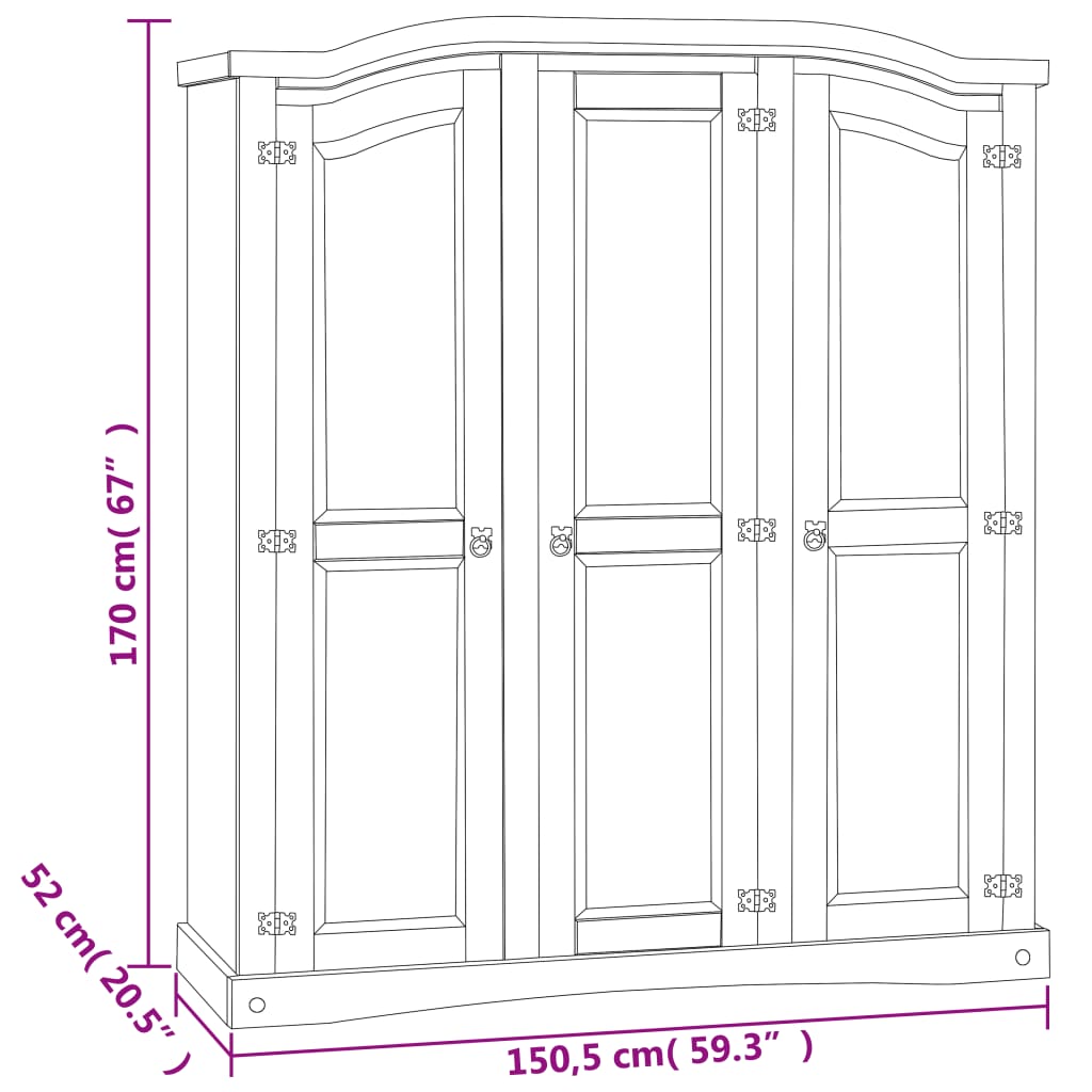 Kledingkast met 3 deuren Mexicaans grenenhout Corona-stijl wit