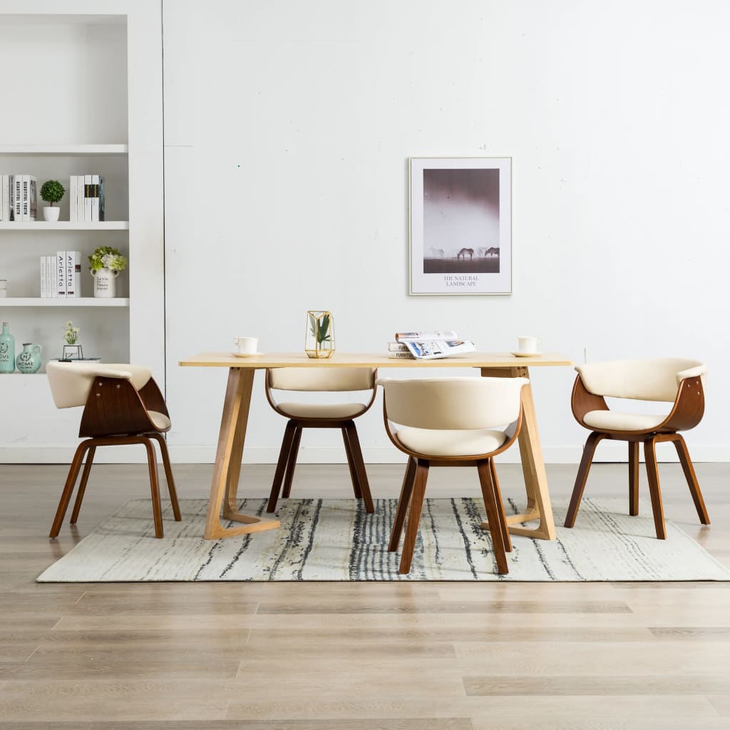 Eetkamerstoelen 4 St Gebogen Hout En Kunstleer Crèmekleurig Crème en donkerbruin