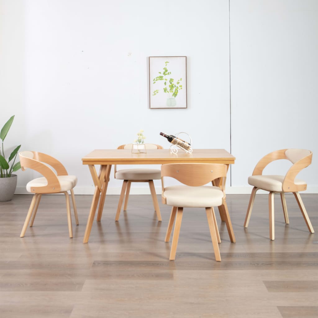 Eetkamerstoelen 4 St Gebogen Hout En Kunstleer Crèmekleurig Crème en lichtbruin