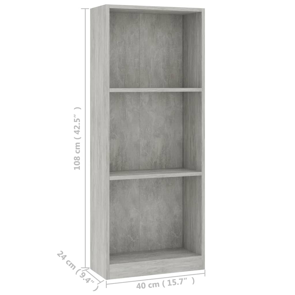 Boekenkast Met 3 Schappen 40X24X108 Cm Bewerkt Hout Betongrijs 40 x 24 x 108 cm