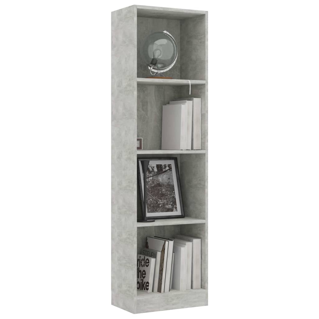 Boekenkast Met 4 Schappen 40X24X142 Cm Bewerkt Hout Betongrijs 40 x 24 x 142 cm