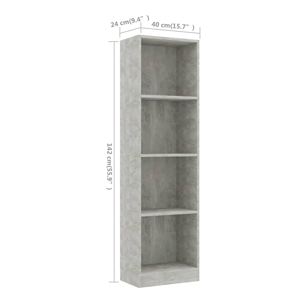 Boekenkast Met 4 Schappen 40X24X142 Cm Bewerkt Hout Betongrijs 40 x 24 x 142 cm