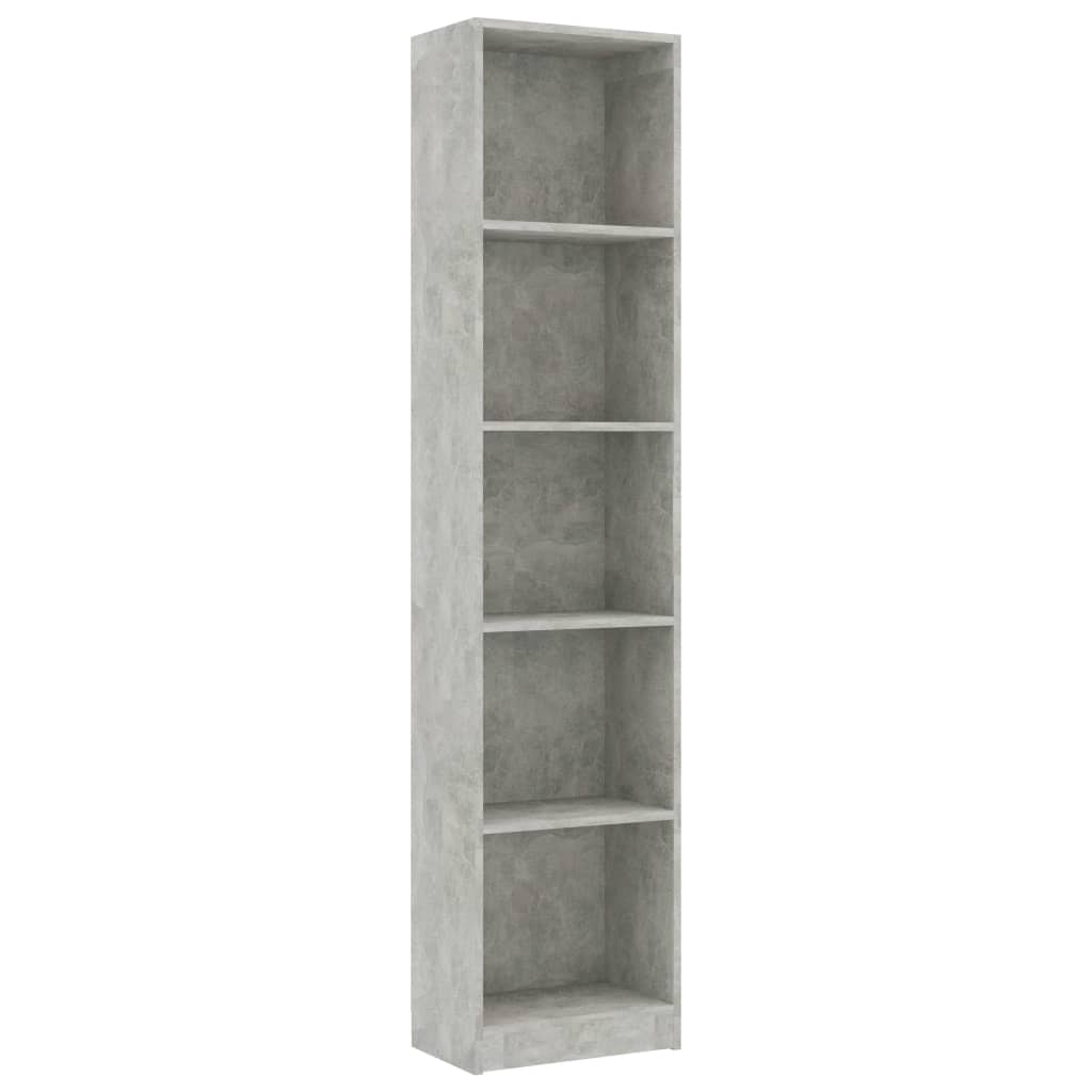 Boekenkast Met 5 Schappen 40X24X175 Cm Bewerkt Hout Betongrijs 40 x 24 x 175 cm