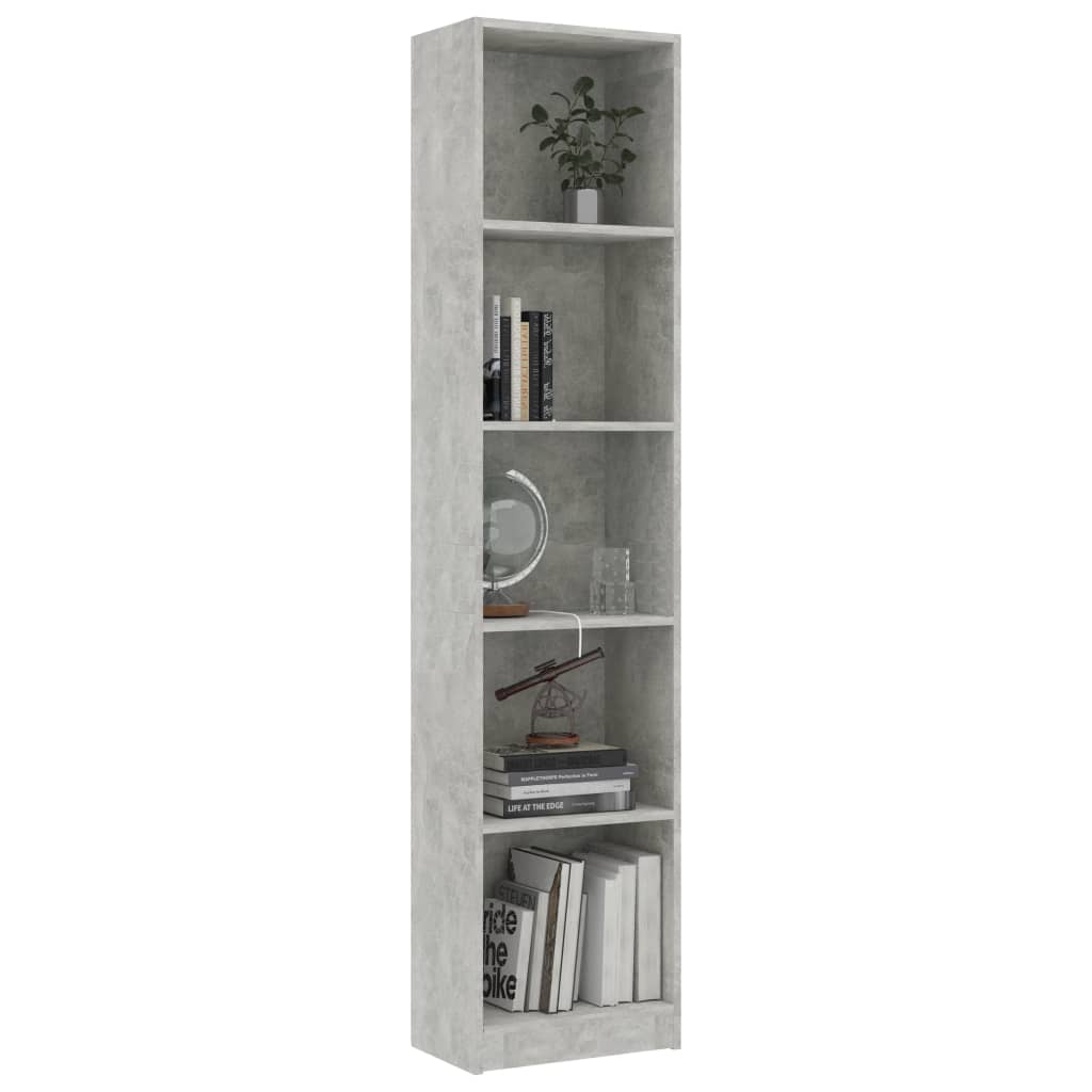 Boekenkast Met 5 Schappen 40X24X175 Cm Bewerkt Hout Betongrijs 40 x 24 x 175 cm