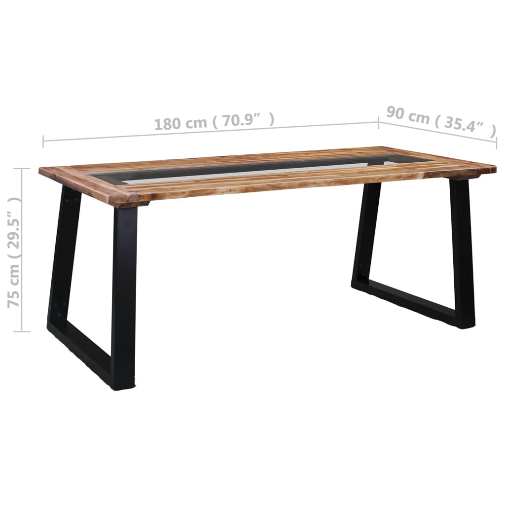 Eettafel 180x90x75 cm massief acaciahout en glas