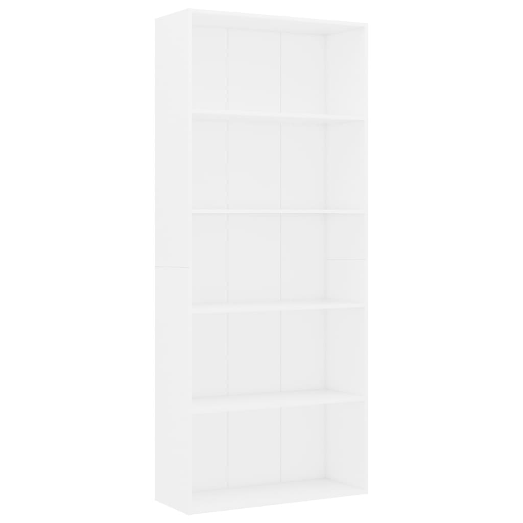 Boekenkast Met 5 Schappen 80X30X189 Cm Spaanplaat Wit 80 x 30 x 189 cm