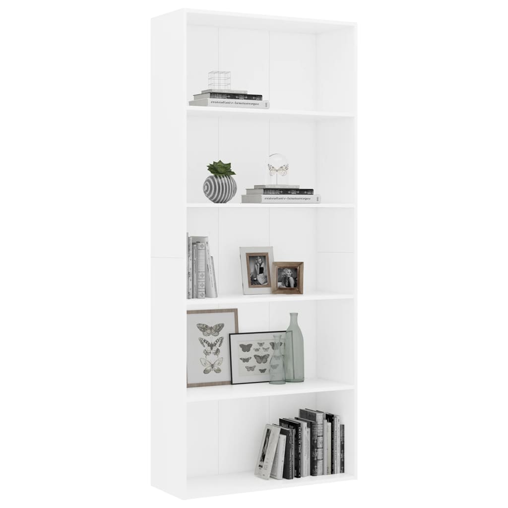 Boekenkast Met 5 Schappen 80X30X189 Cm Spaanplaat Wit 80 x 30 x 189 cm