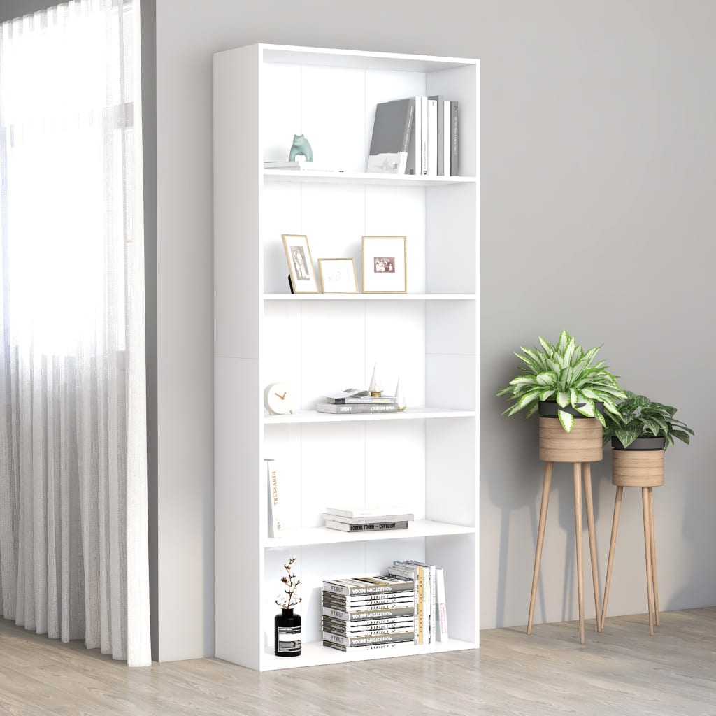 Boekenkast Met 5 Schappen 80X30X189 Cm Spaanplaat Wit 80 x 30 x 189 cm