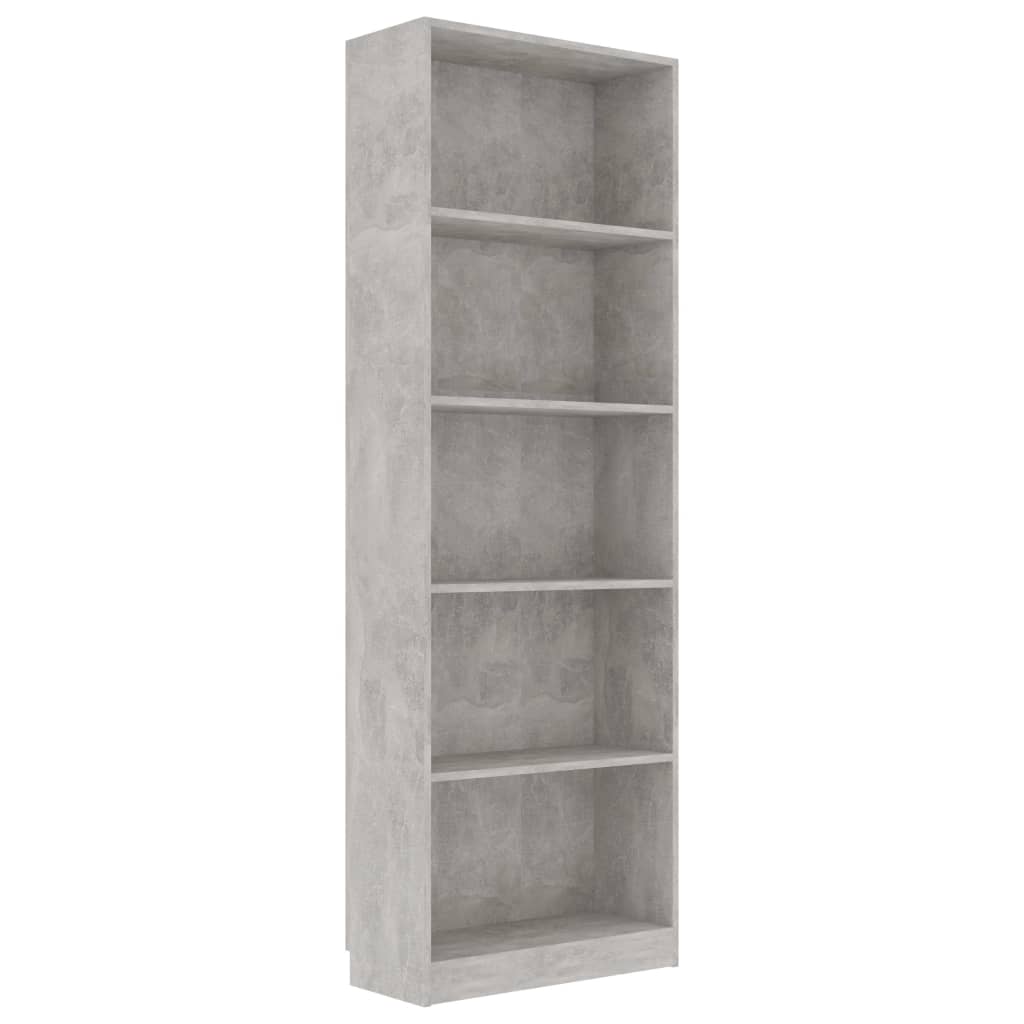 Boekenkast Met 5 Schappen 60X24X175 Cm Bewerkt Hout Betongrijs 60 x 24 x 175 cm