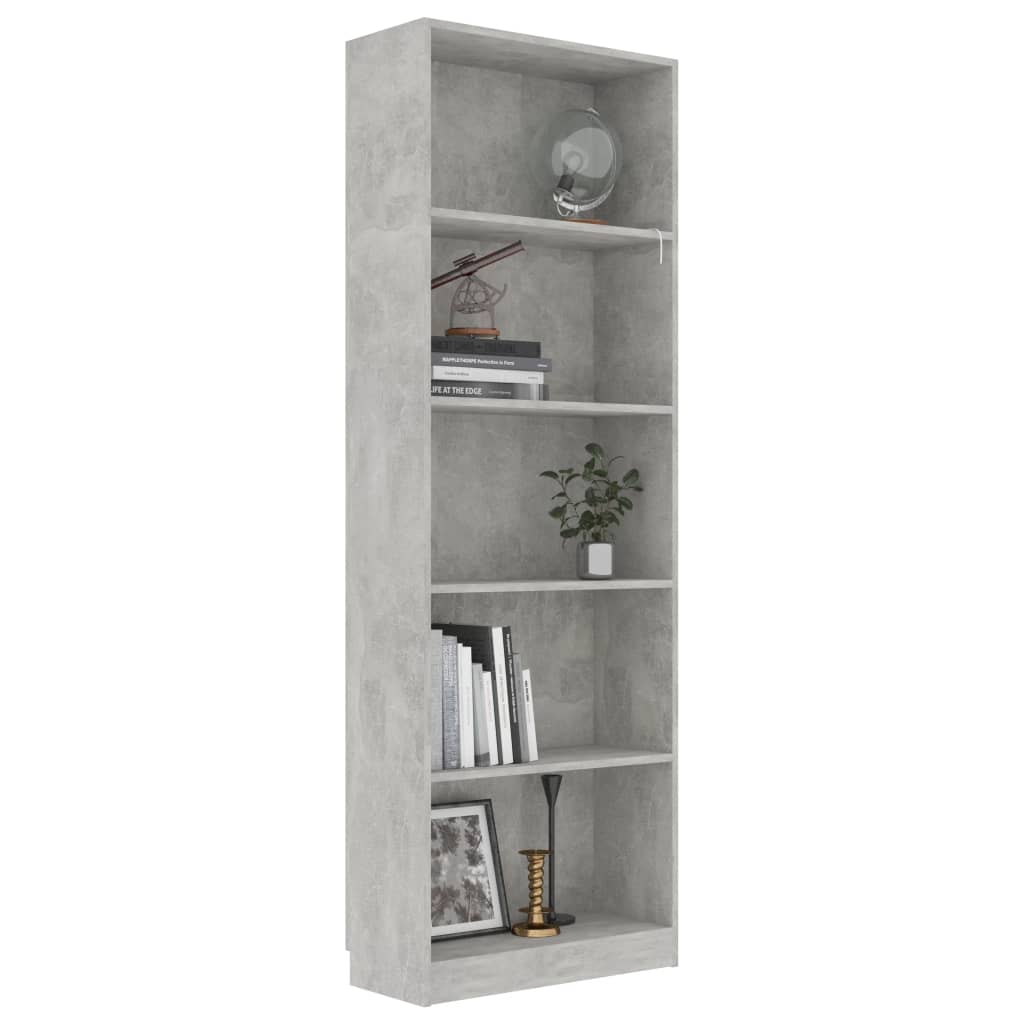 Boekenkast Met 5 Schappen 60X24X175 Cm Bewerkt Hout Betongrijs 60 x 24 x 175 cm