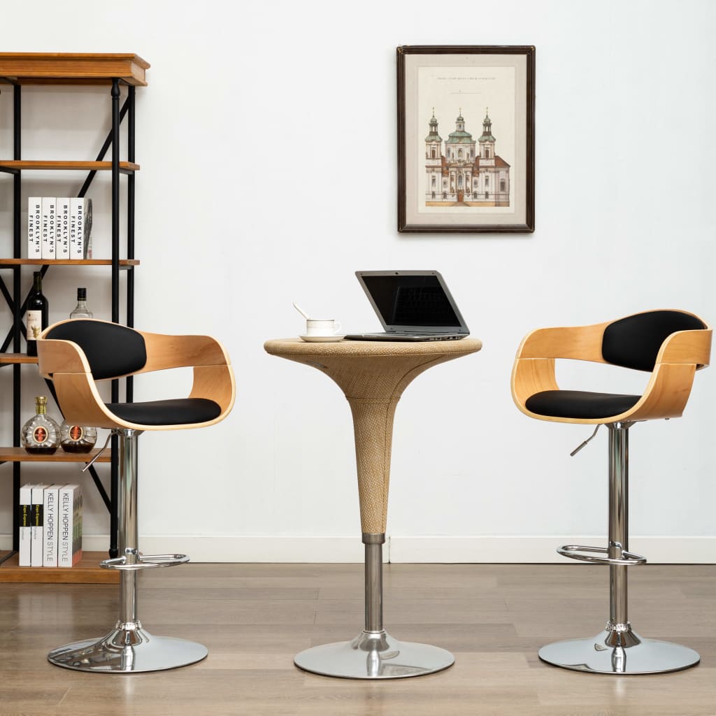 Barstoelen 2 St Gebogen Hout En Kunstleer Zwart