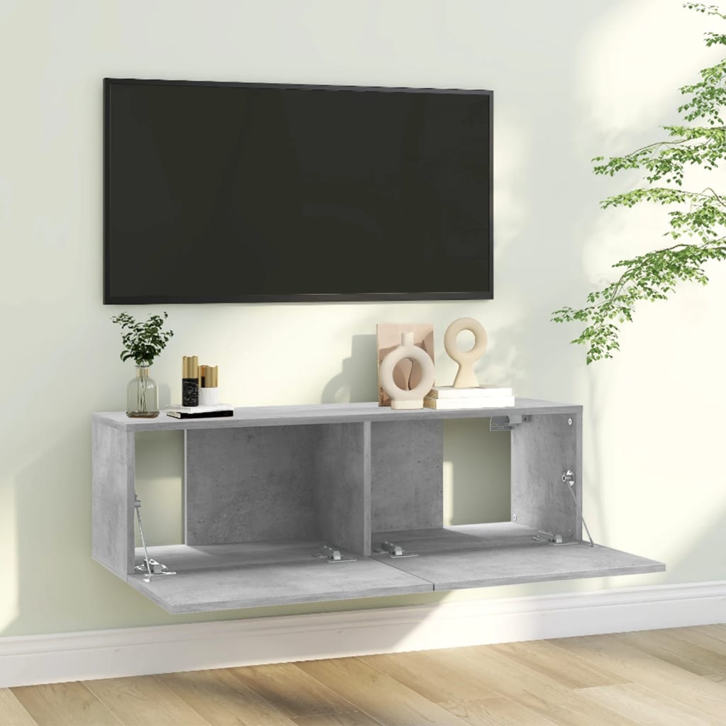 Tv-Meubel 100X30X30 Cm Bewerkt Hout Betongrijs 100 x 30 x 30 cm