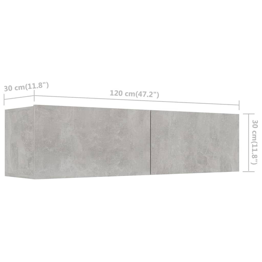 Tv-Meubel 120X30X30 Cm Bewerkt Hout Betongrijs 120 x 30 x 30 cm