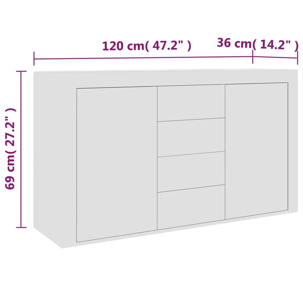 Dressoir 120X36X69 Cm Spaanplaat Wit