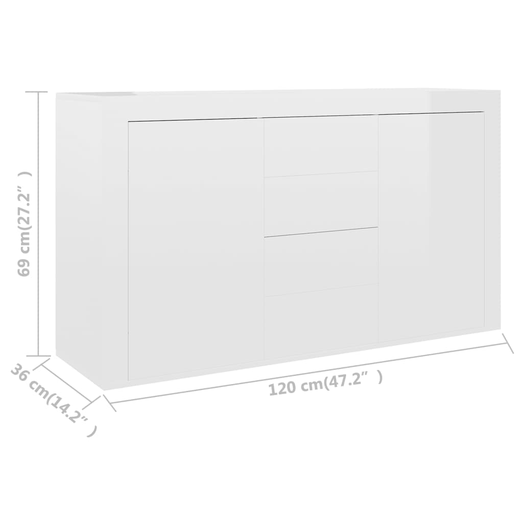 Dressoir 120X36X69 Cm Spaanplaat Hoogglans Wit