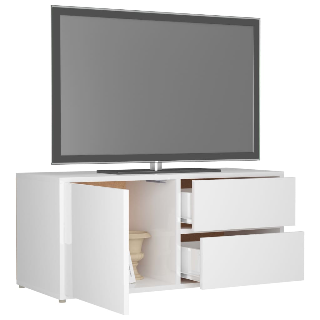 Tv-Meubel 80X34X36 Cm Spaanplaat Hoogglans Wit 1