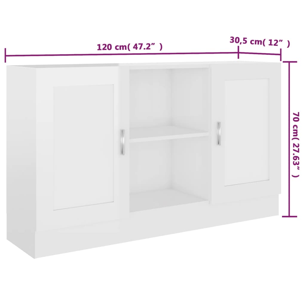 Dressoir 120X30,5X70 Cm Spaanplaat Hoogglans Wit Bewerkt hout