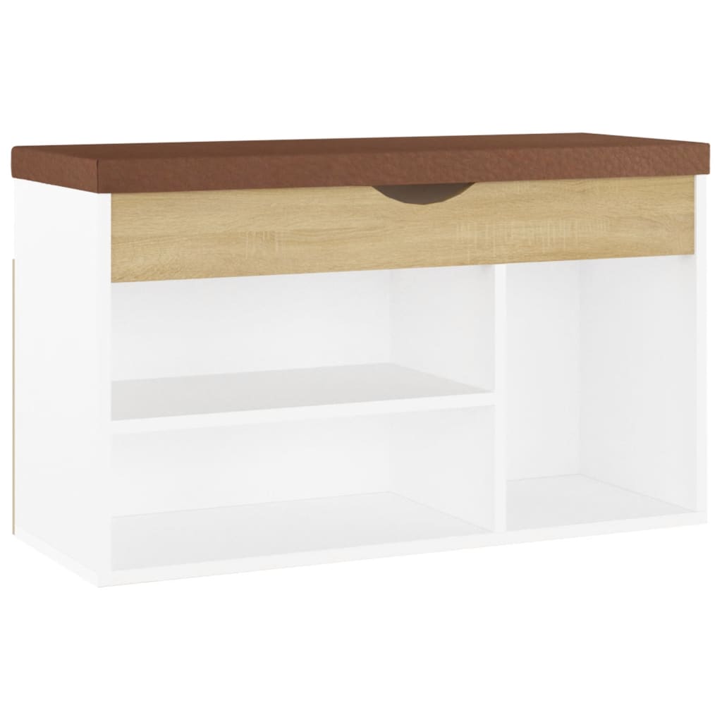 Schoenenbank Met Kussen 80X30X47 Cm Spaanplaat Wit Sonoma Eiken 1 Wit en sonoma eiken