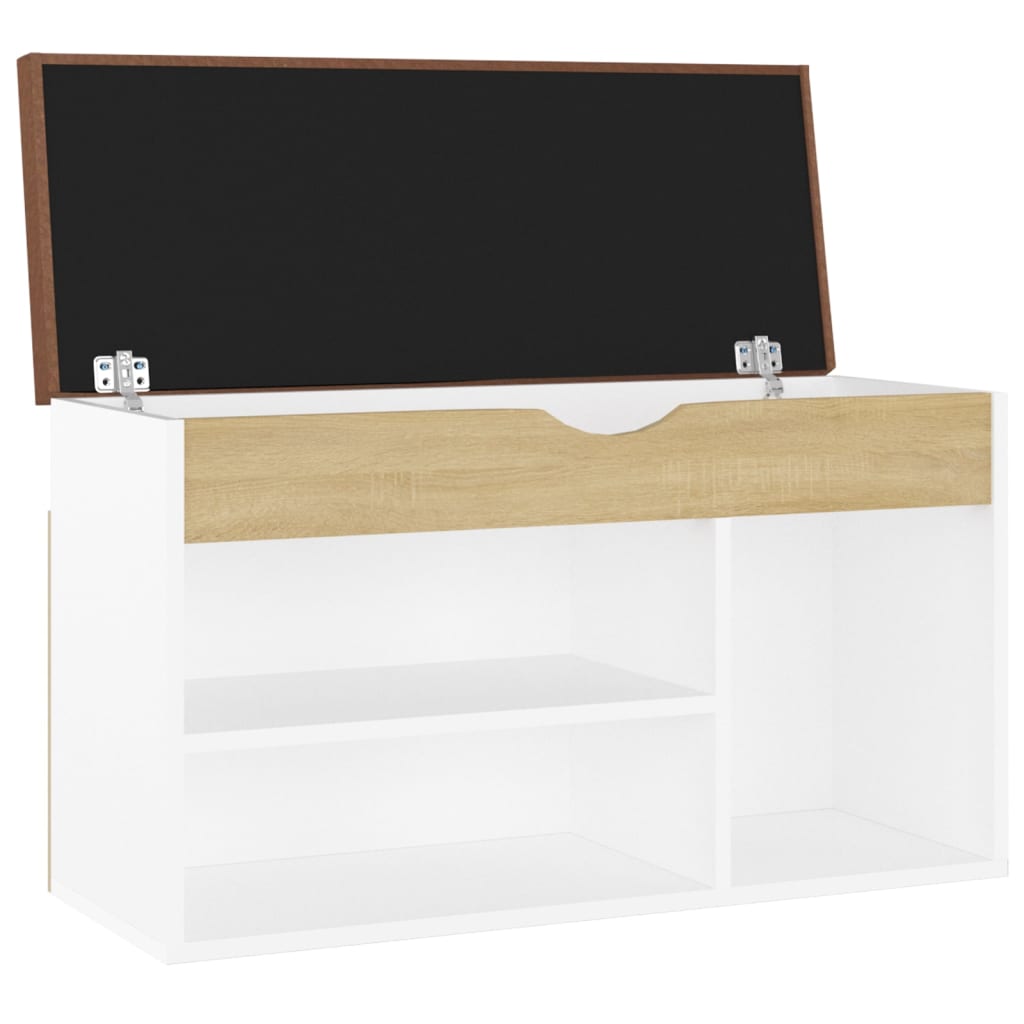 Schoenenbank Met Kussen 80X30X47 Cm Spaanplaat Wit Sonoma Eiken 1 Wit en sonoma eiken