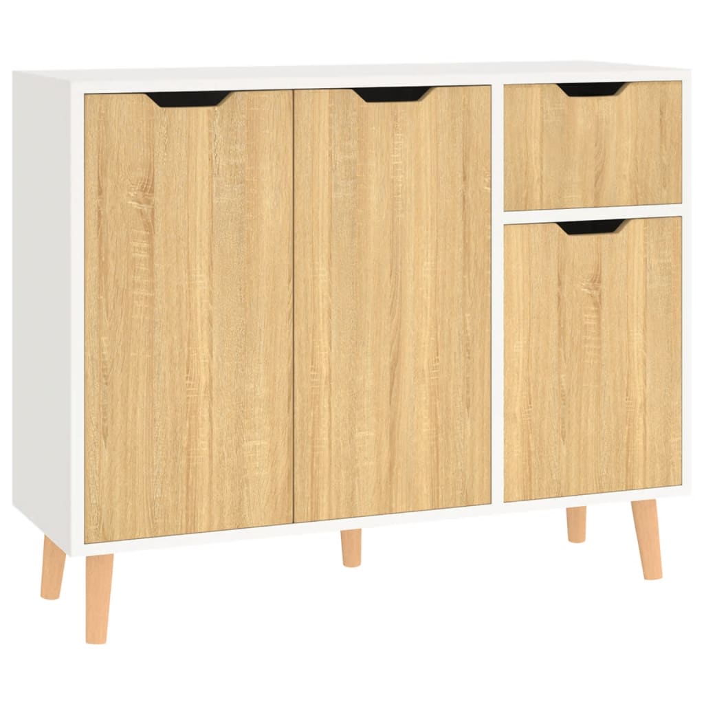 Dressoir 90X30X72 Cm Bewerkt Hout Wit En Sonoma Eikenkleurig 1