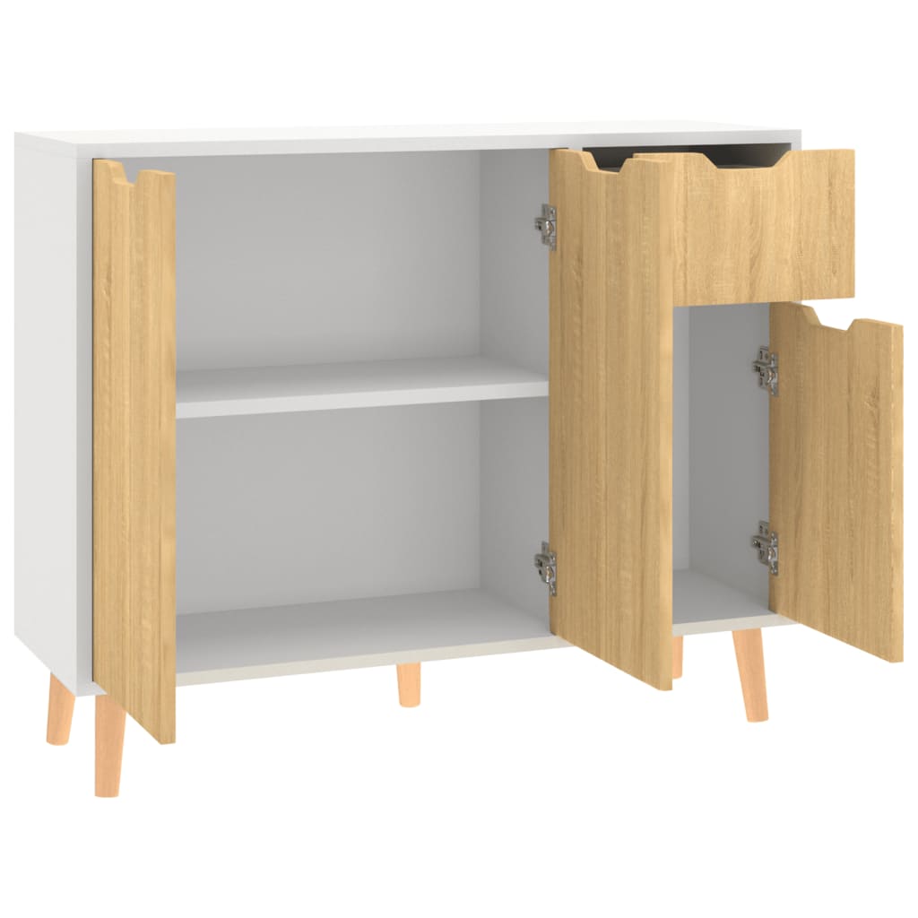 Dressoir 90X30X72 Cm Bewerkt Hout Wit En Sonoma Eikenkleurig 1