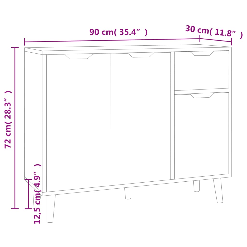 Dressoir 90X30X72 Cm Bewerkt Hout Wit En Sonoma Eikenkleurig 1