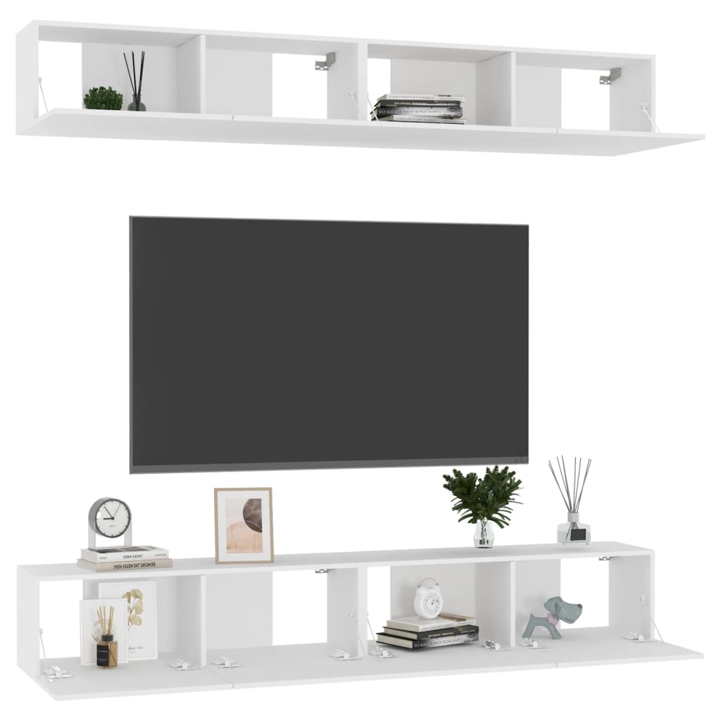 Tv-Meubelen 4 St 100X30X30 Cm Spaanplaat Wit 100 x 30 x 30 cm