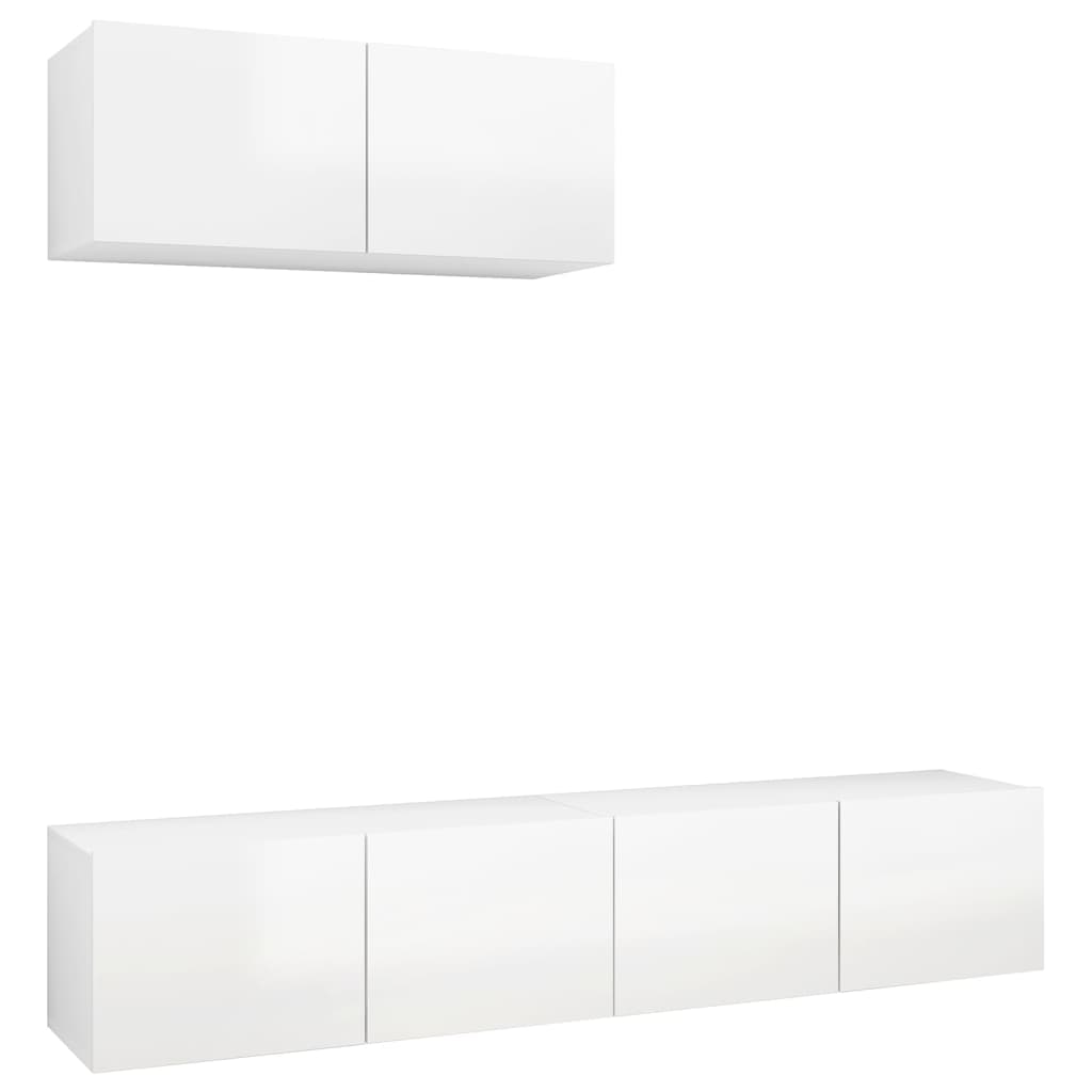 Tv-Meubelen 3 St Spaanplaat Hoogglans Wit 80 x 30 x 30 cm