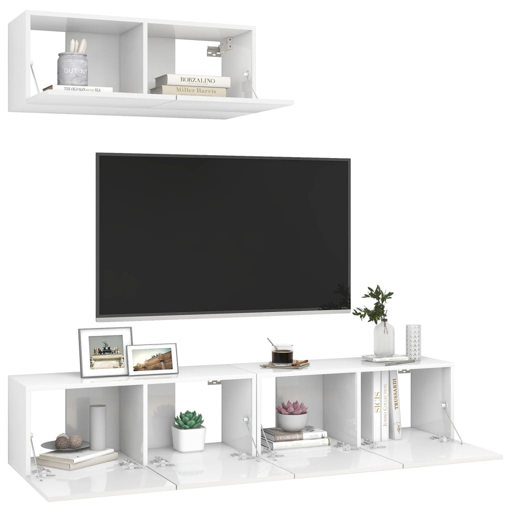 Tv-Meubelen 3 St Spaanplaat Hoogglans Wit 80 x 30 x 30 cm