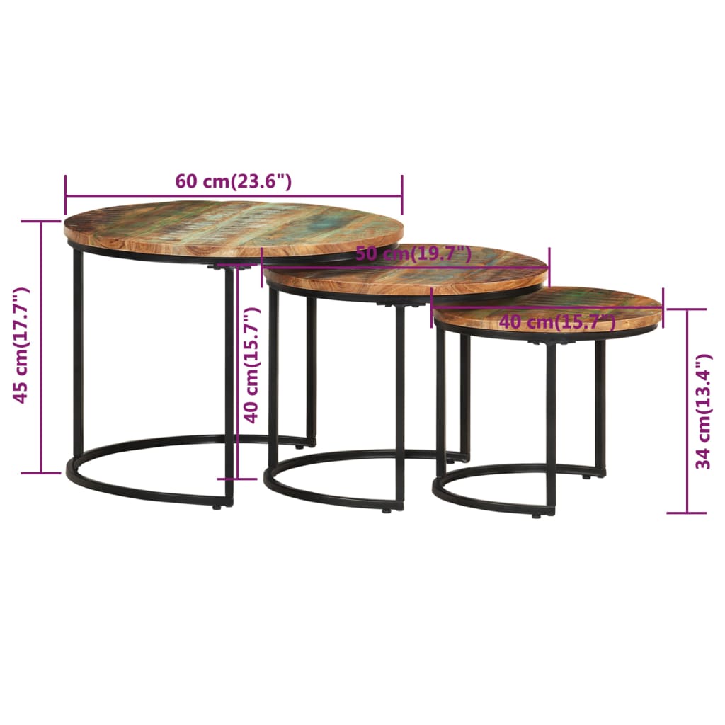 3-Delige Tafeltjesset Massief Gerecycled Hout