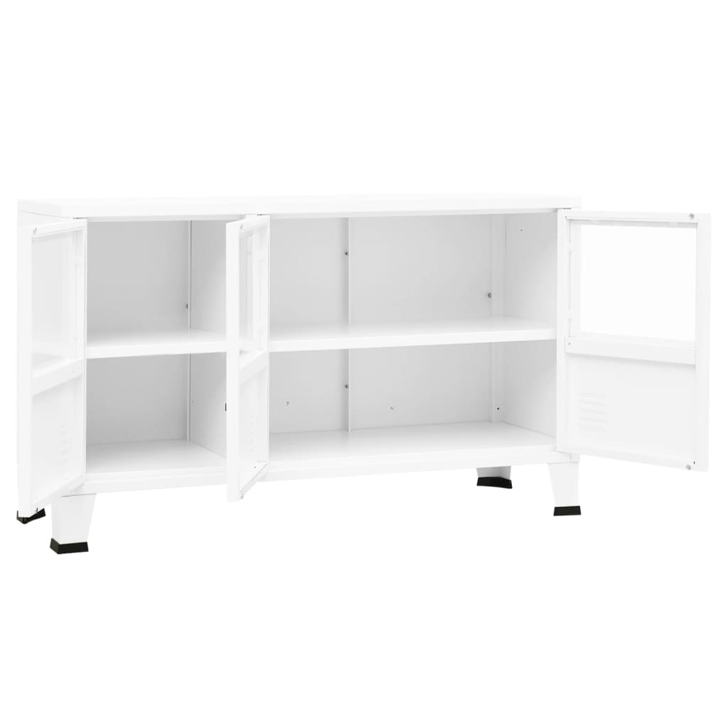 Dressoir Industrieel 105X35X62 Cm Metaal En Glas Wit