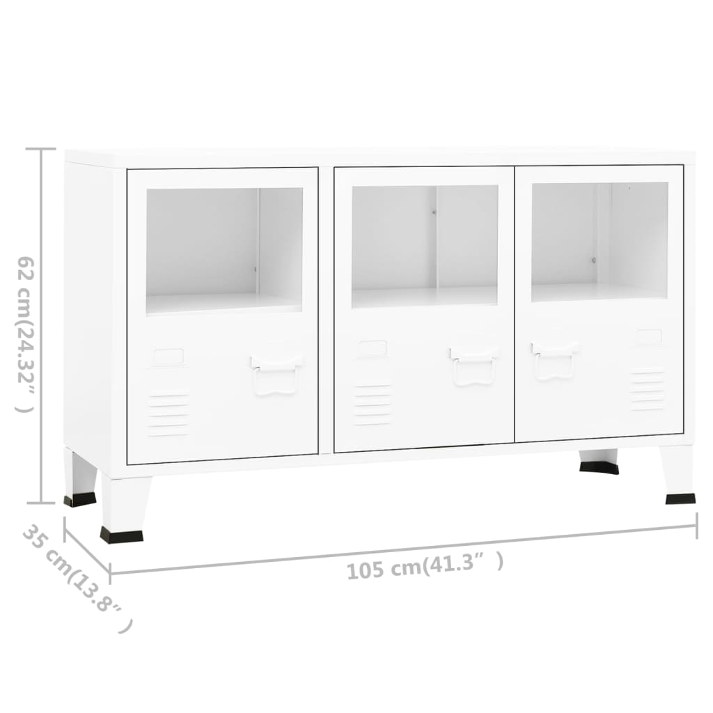 Dressoir Industrieel 105X35X62 Cm Metaal En Glas Wit