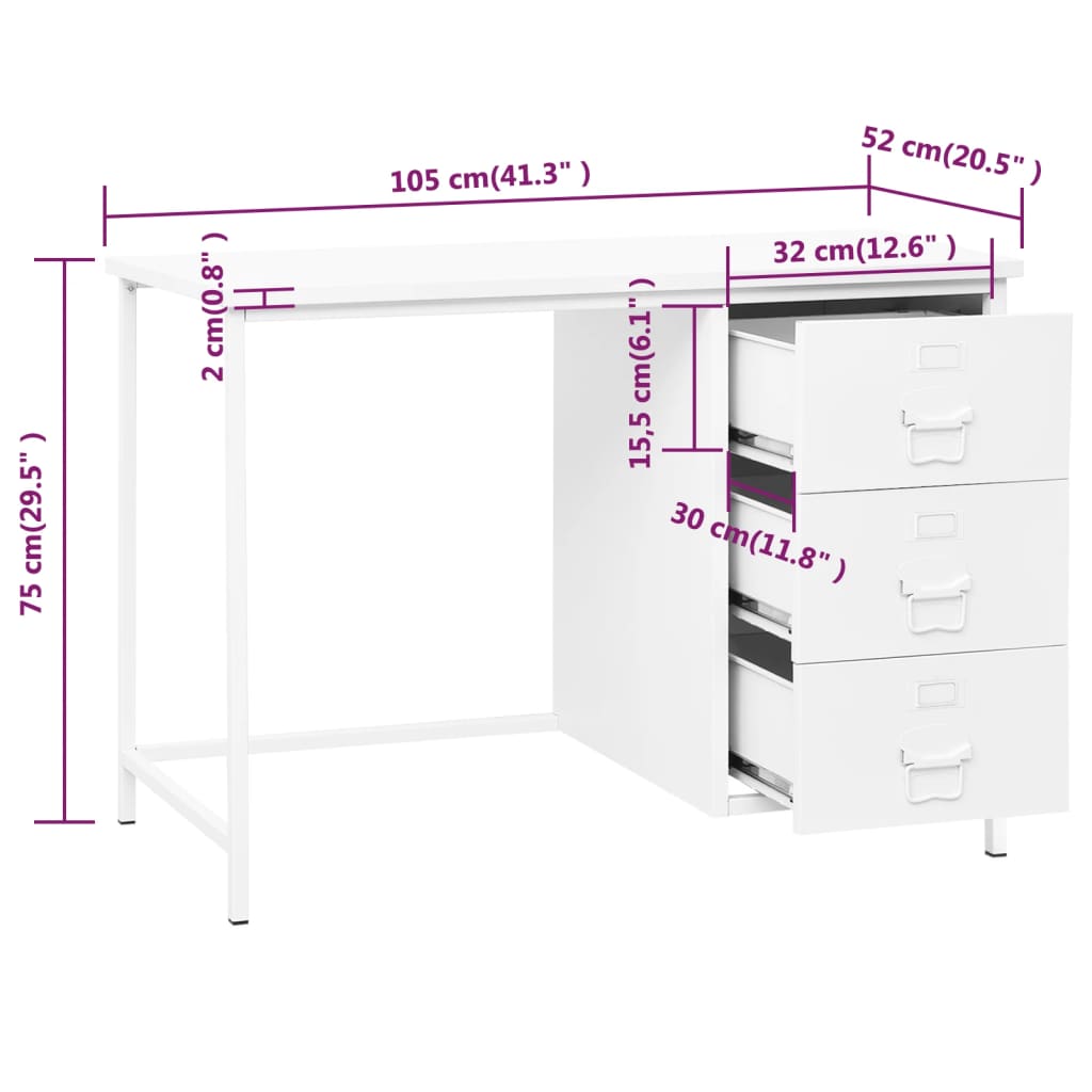 Bureau Industrieel Met Lades 105X52X75 Cm Staal Wit