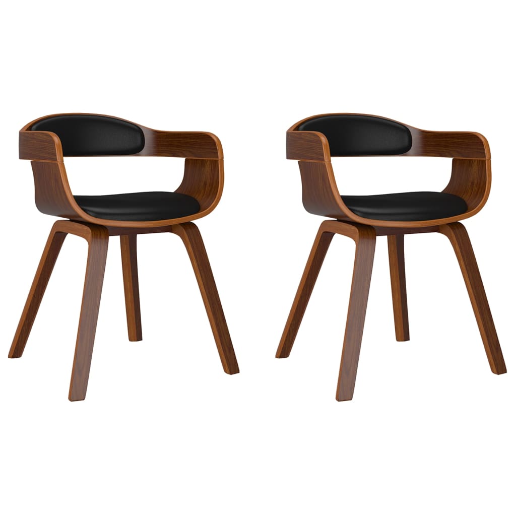 Eetkamerstoelen 2 st gebogen hout en kunstleer zwart