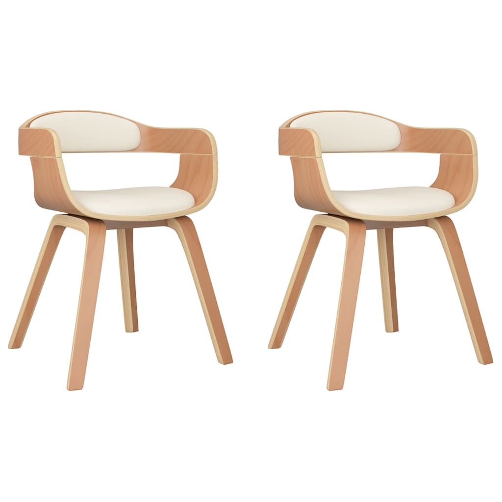 Eetkamerstoelen 2 St Gebogen Hout En Kunstleer Crèmekleurig Crème en lichtbruin