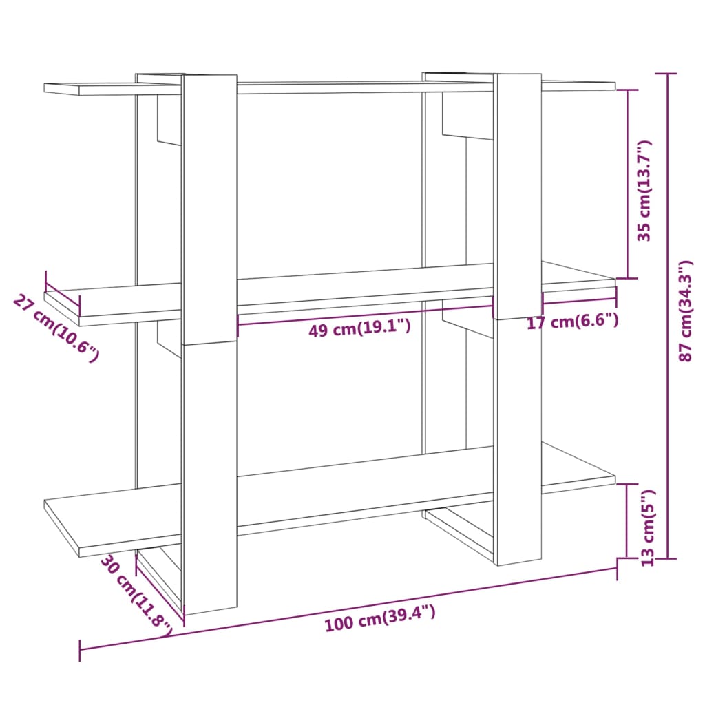 Boekenkast/Kamerscherm 100X30X87 Cm Bruineikenkleurig