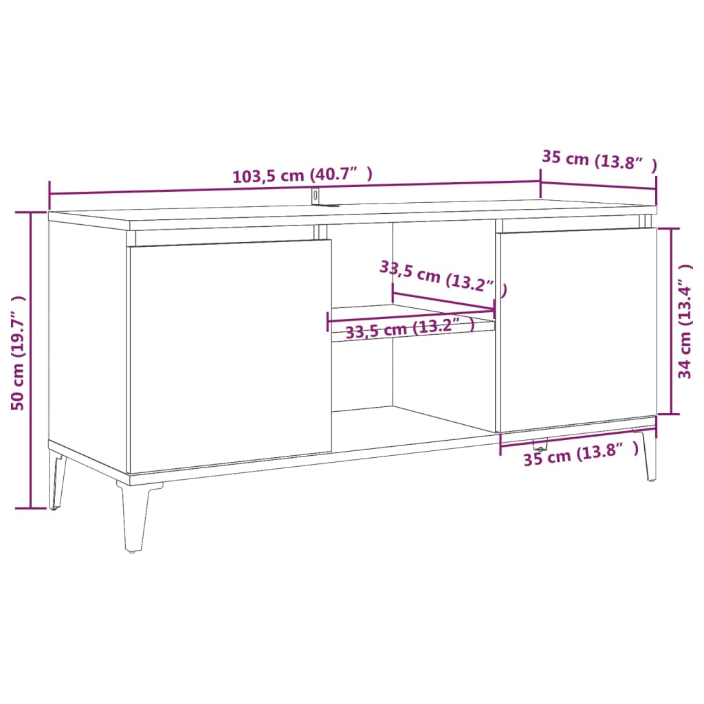 Tv-Meubel Met Metalen Poten 103,5X35X50 Cm Bruineikenkleurig